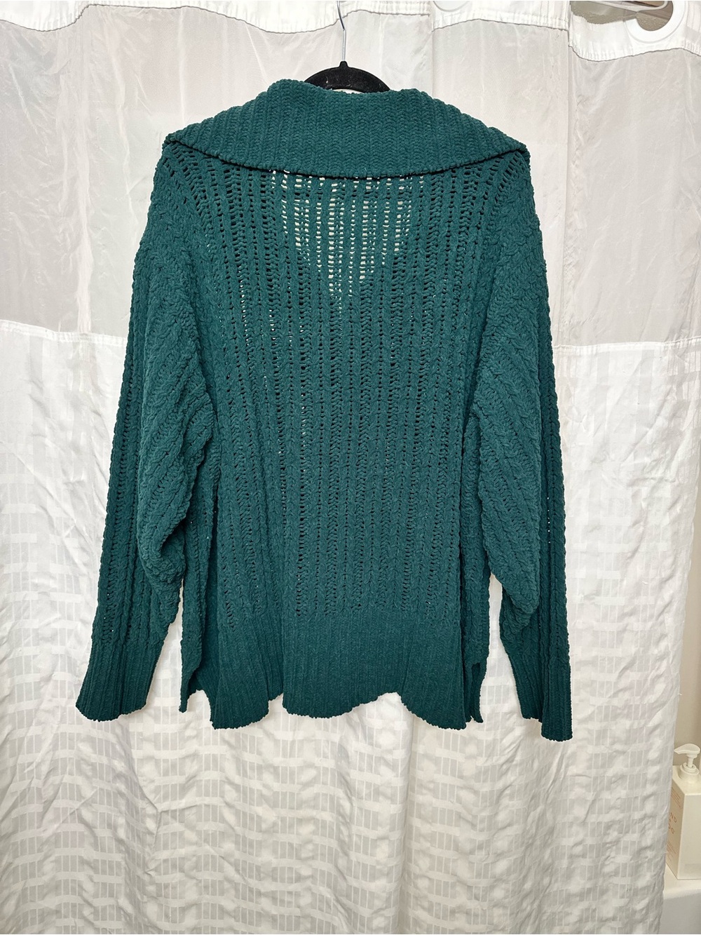 Aerie Cable Car Knit Quarter Zip Deep Forest Green Chenille Sweater L - Picture 7 of 13